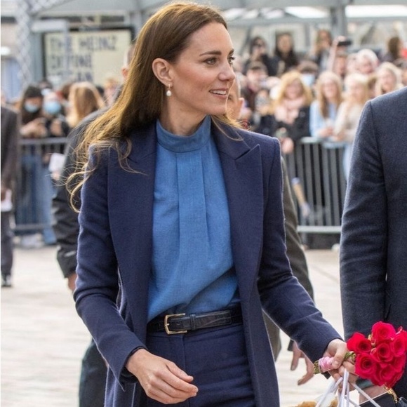 CEFINN Tops - CEFINN Teal Blue Mock Neck Career Office Top Blouse - Size 10 Kate Middleton